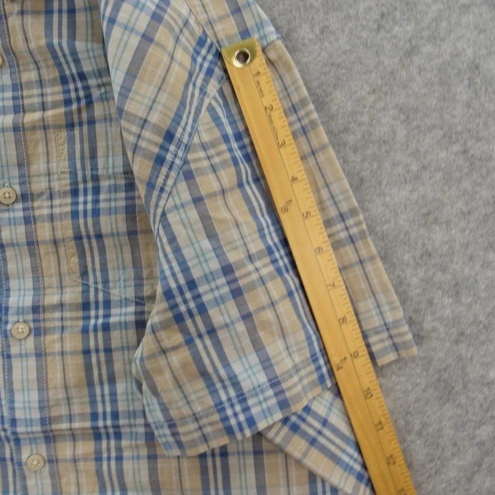 The North Face Shirt Mens Large Blue beige Plaid Short Sleeve Button Up Hiking